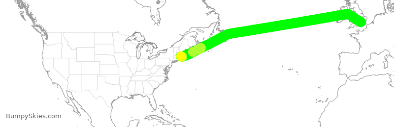 Turbulence forecast map for JBU1620, BOS to LHR