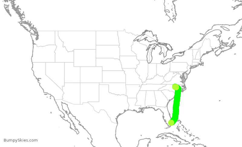 Turbulence forecast map for JBU1626, FLL to RDU