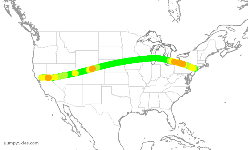 Turbulence forecast map for JBU162, SMF to JFK