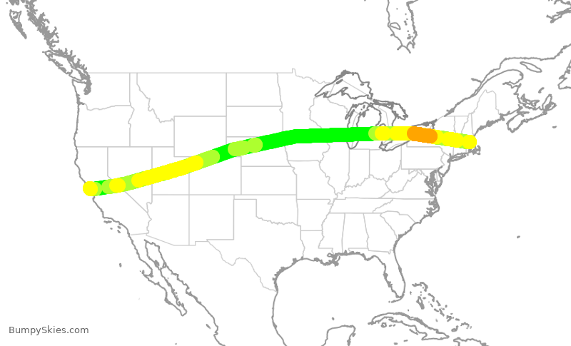 Turbulence forecast map for JBU1633, BOS to SFO