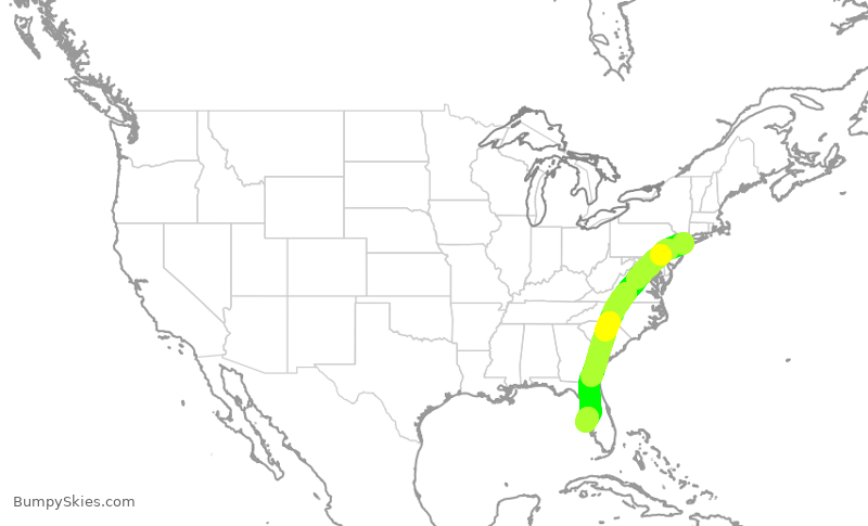 Turbulence forecast map for JBU163, JFK to SRQ