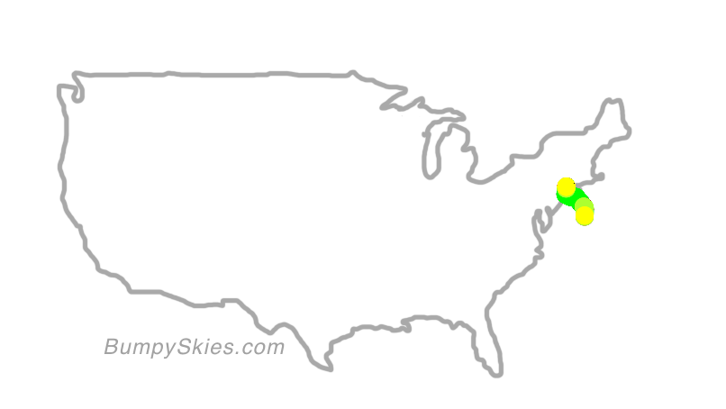 Map of continental US with illustrated flight path and turbulence forecast (described in text below)