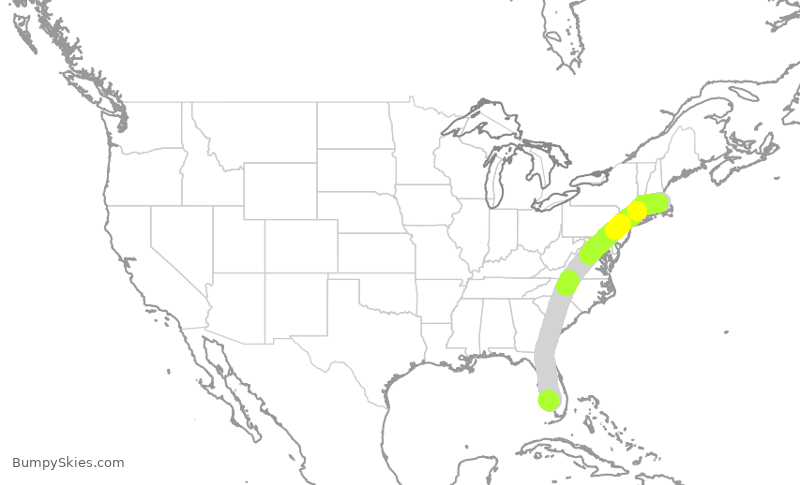 Turbulence forecast map for JBU165, BOS to RSW