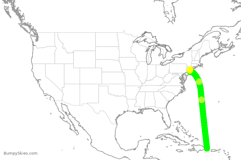 Turbulence forecast map for JBU1668, PUJ to JFK