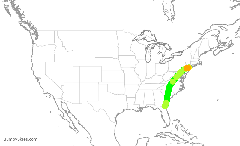 Turbulence forecast map for JBU1677, JFK to JAX