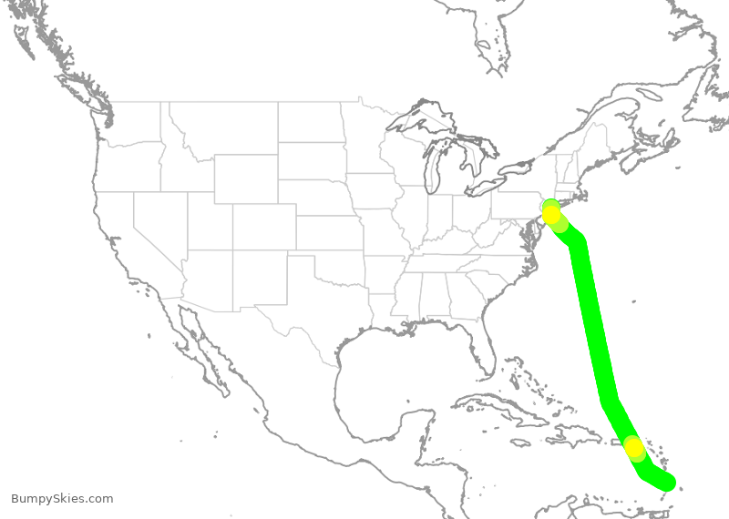 Turbulence forecast map for JBU1682, UVF to JFK