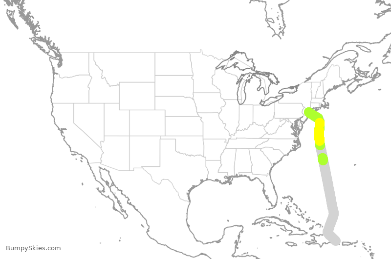 Turbulence forecast map for JBU169, JFK to PUJ