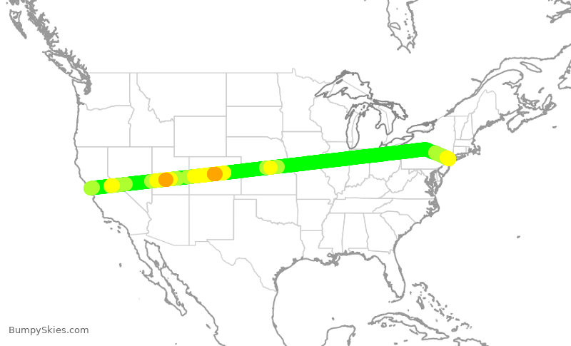 Turbulence forecast map for JBU16, SFO to JFK