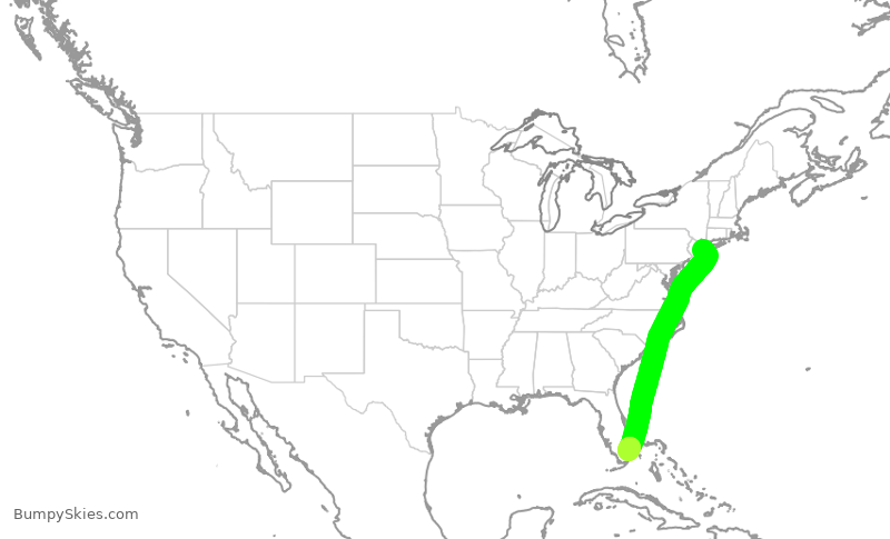 Turbulence forecast map for JBU1701, JFK to FLL