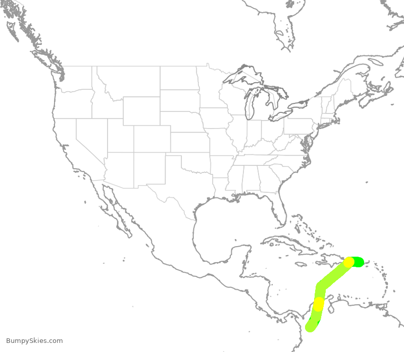 Turbulence forecast map for JBU1703, SJU to MDE