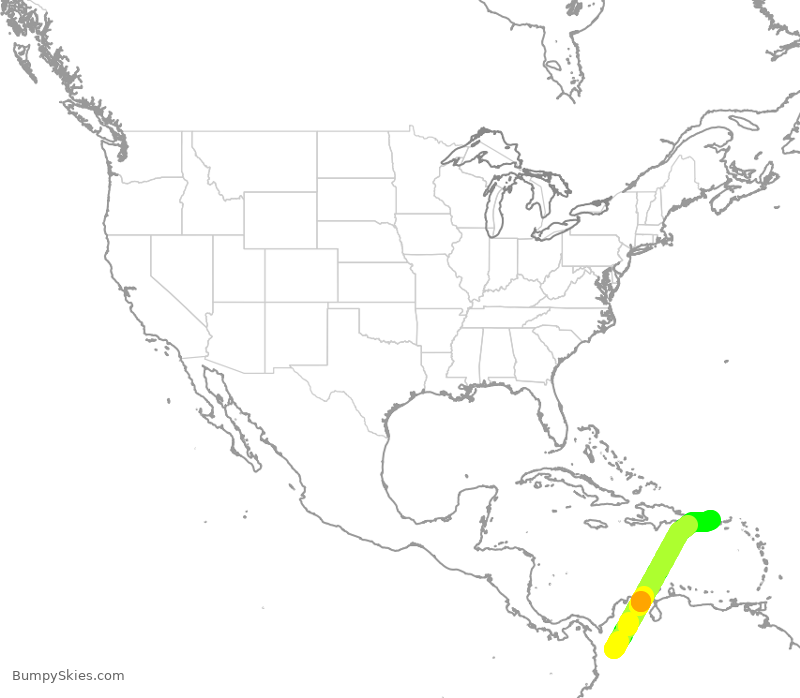 Turbulence forecast map for JBU1704, MDE to SJU