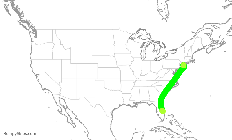 Turbulence forecast map for JBU1715, JFK to VRB