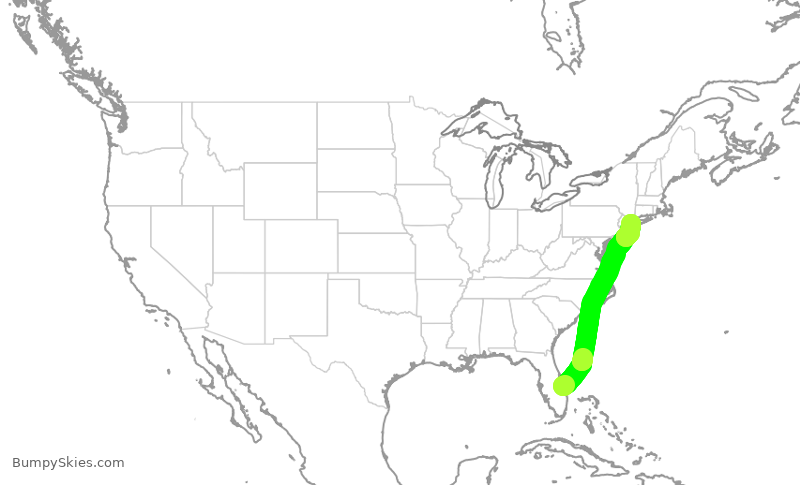 Turbulence forecast map for JBU1716, VRB to JFK