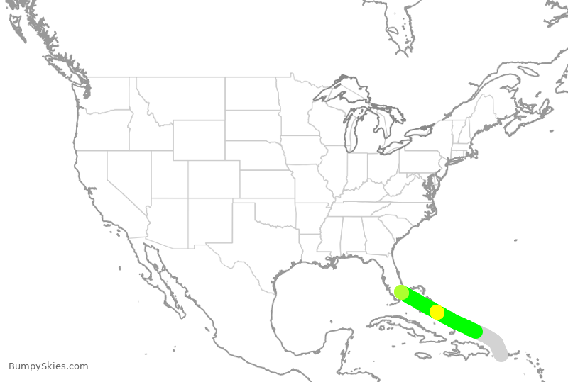 Turbulence forecast map for JBU1717, PSE to FLL