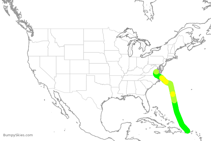 Turbulence forecast map for JBU1718, SJU to RIC
