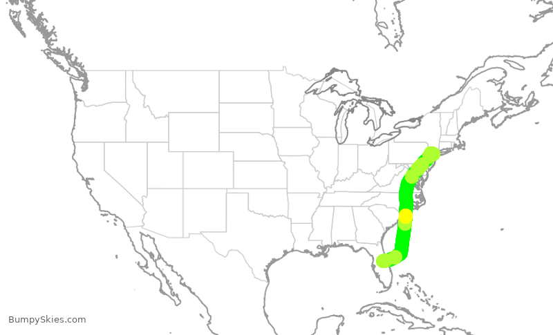 Turbulence forecast map for JBU1728, MCO to EWR