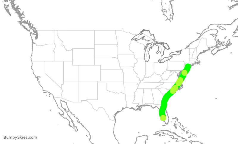 Turbulence forecast map for JBU1730, RSW to JFK