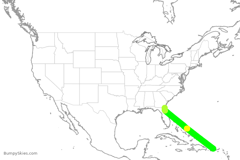 Turbulence forecast map for JBU1742, SJU to JAX