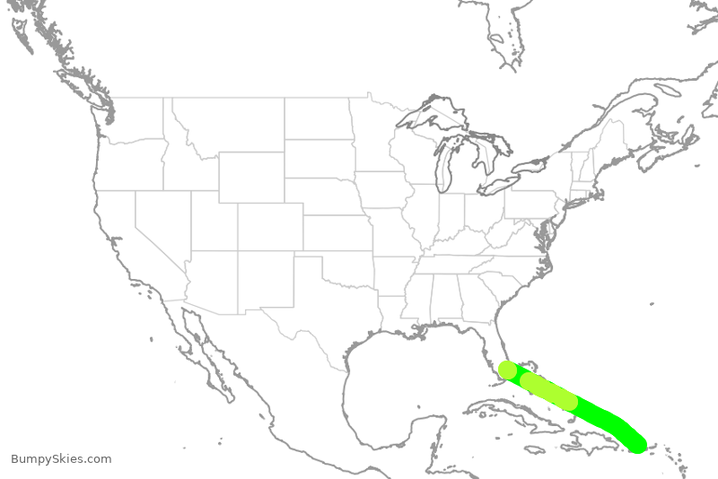 Turbulence forecast map for JBU1754, JSJ to FLL