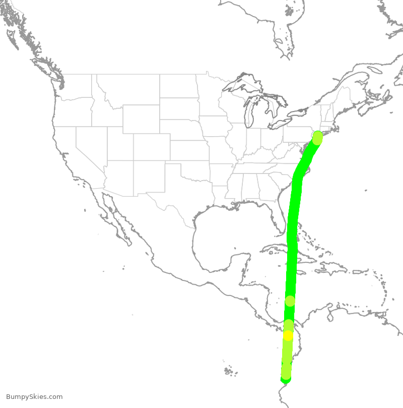 Turbulence forecast map for JBU1770, GYE to JFK