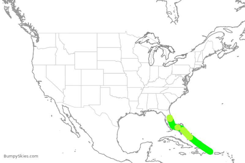 Turbulence forecast map for JBU1778, DPC to MCO