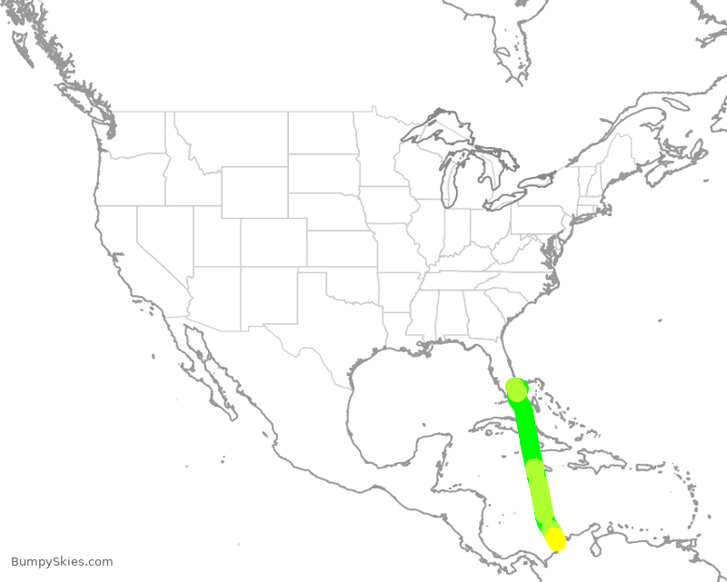 Turbulence forecast map for JBU1783, FLL to CTG