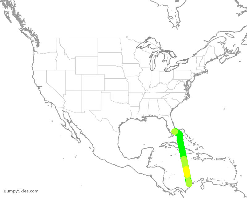 Turbulence forecast map for JBU1784, CTG to FLL