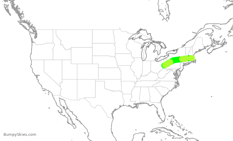 Turbulence forecast map for JBU1785, BOS to PIT