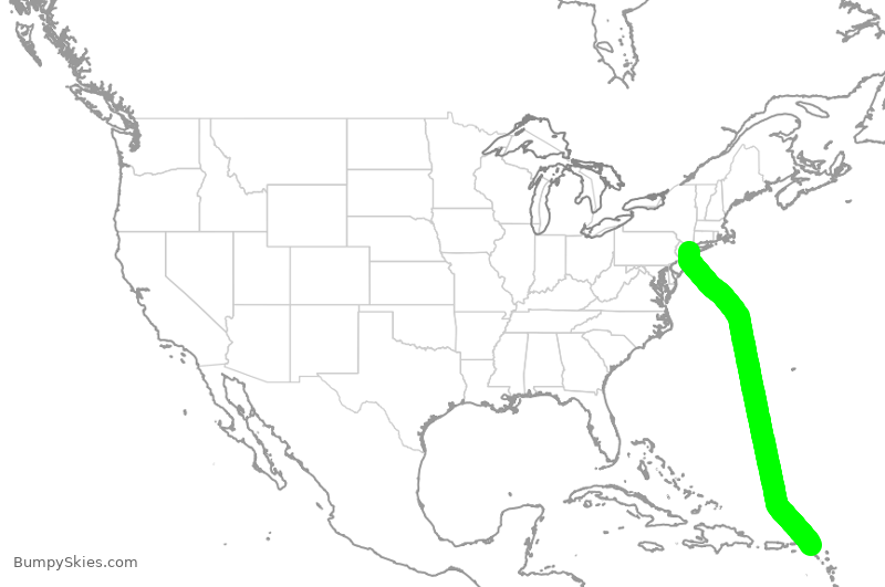 Turbulence forecast map for JBU1788, NCM to JFK