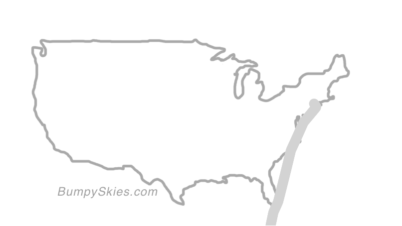 Map of continental US with illustrated flight path and turbulence forecast (described in text below)