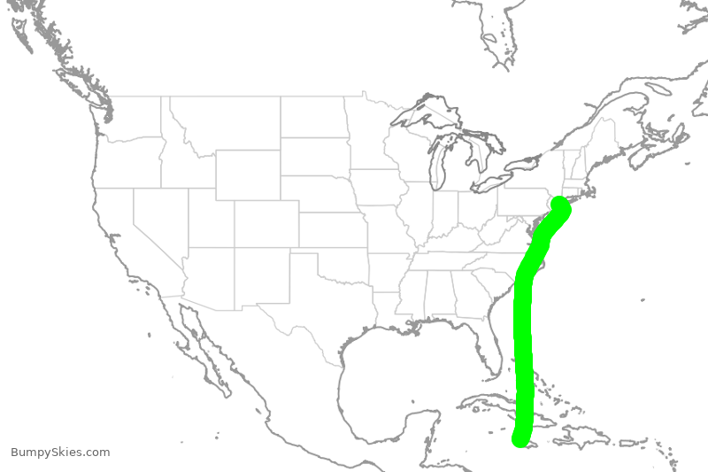 Turbulence forecast map for JBU179, JFK to KJS
