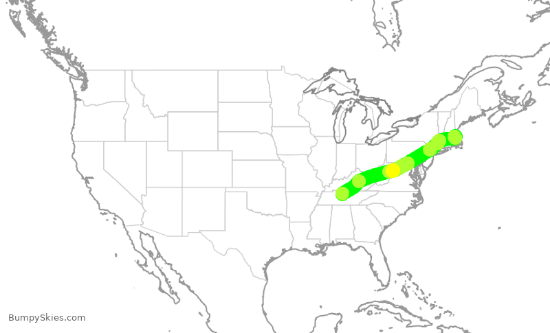 Turbulence forecast map for JBU1807, BOS to BNA