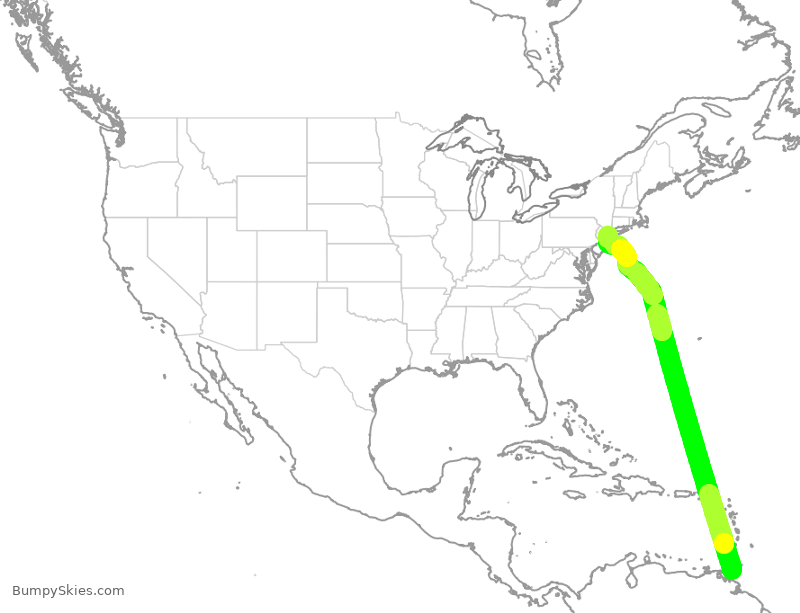 Turbulence forecast map for JBU1818, TPP to JFK