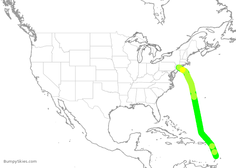 Turbulence forecast map for JBU181, JFK to LPL