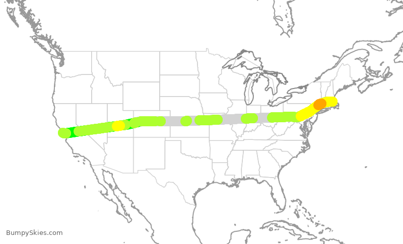 Turbulence forecast map for JBU1833, BOS to SFO
