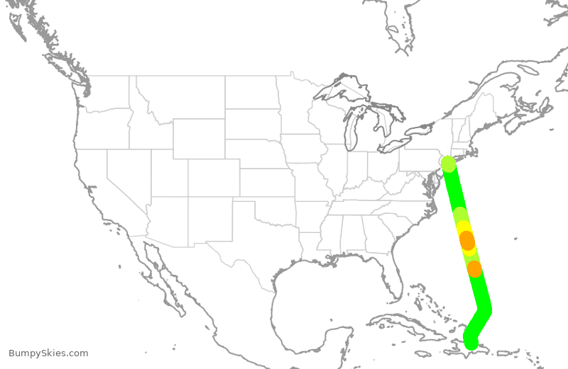 Turbulence forecast map for JBU1837, JFK to STI