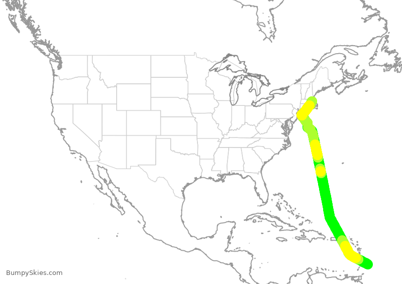 Turbulence forecast map for JBU1844, BPB to BOS