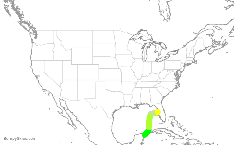 Turbulence forecast map for JBU1851, TPA to CUN