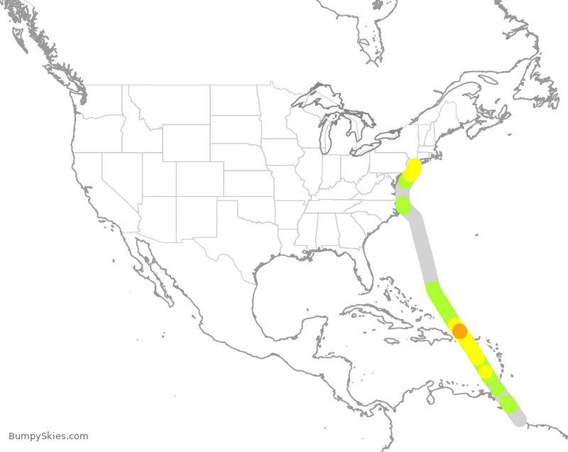 Turbulence forecast map for JBU1866, GEO to JFK