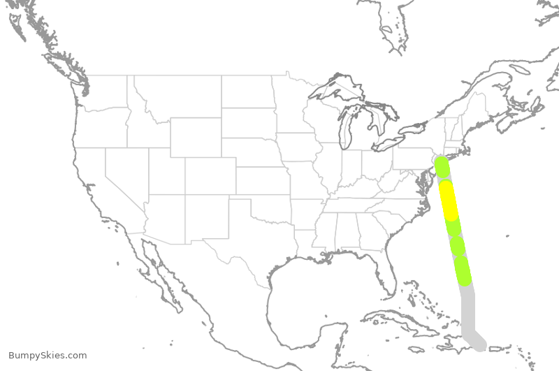 Turbulence forecast map for JBU1869, JFK to PUJ
