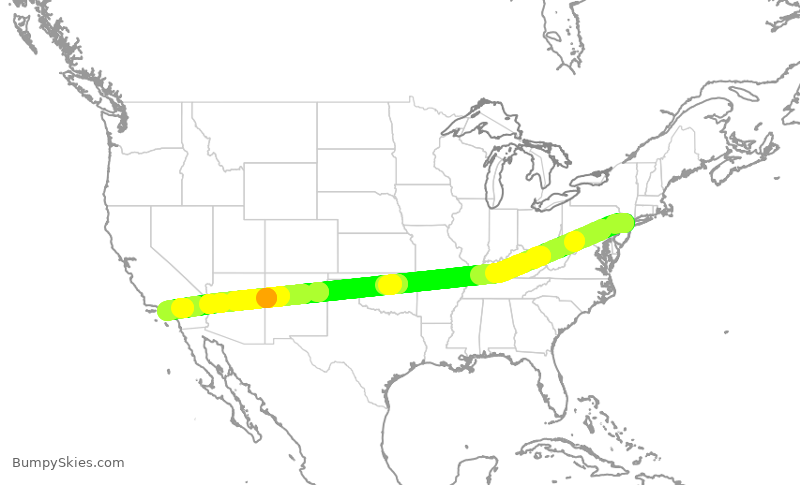 Turbulence forecast map for JBU1873, EWR to LAX