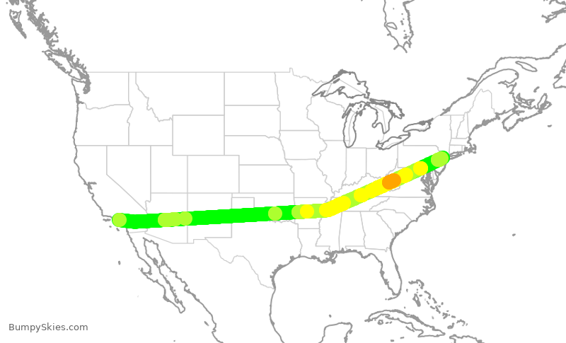 Turbulence forecast map for JBU1874, LAX to EWR