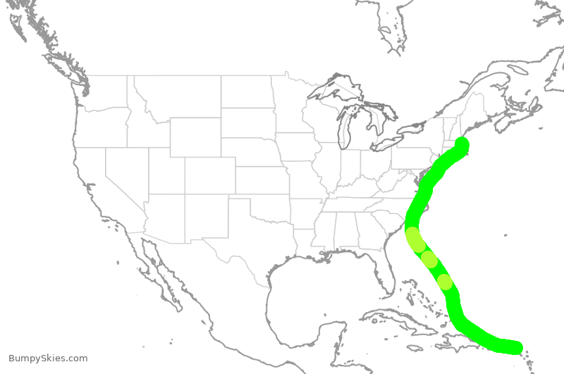 Turbulence forecast map for JBU1877, BOS to SXM