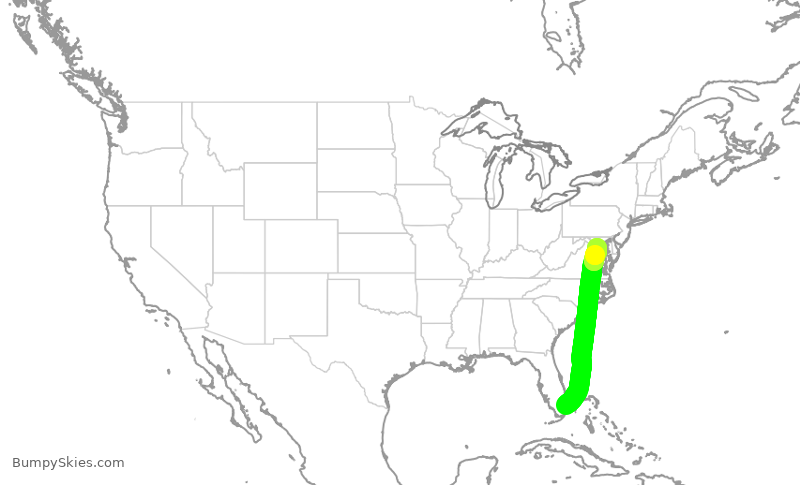 Turbulence forecast map for JBU1880, FLL to DCA