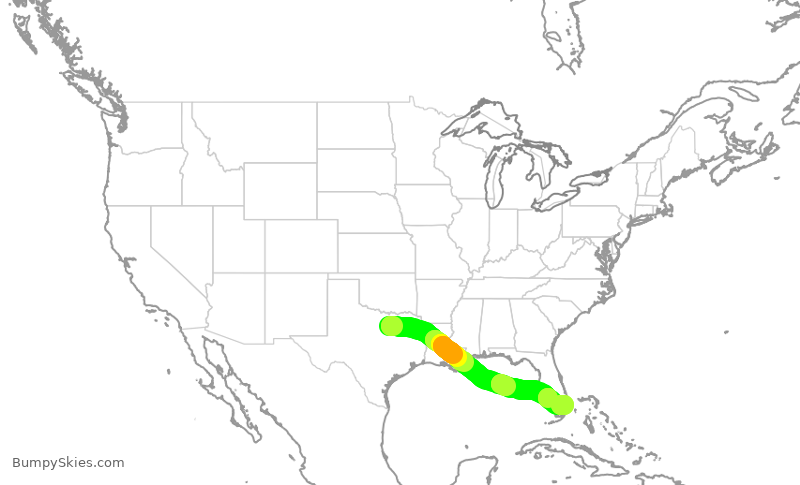 Turbulence forecast map for JBU1882, DFW to FLL