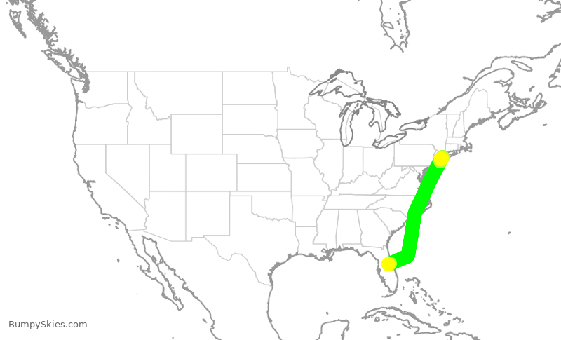 Turbulence forecast map for JBU1884, MCO to JFK