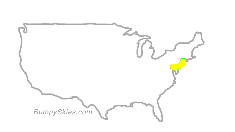 Map of continental US with illustrated flight path and turbulence forecast (described in text below)