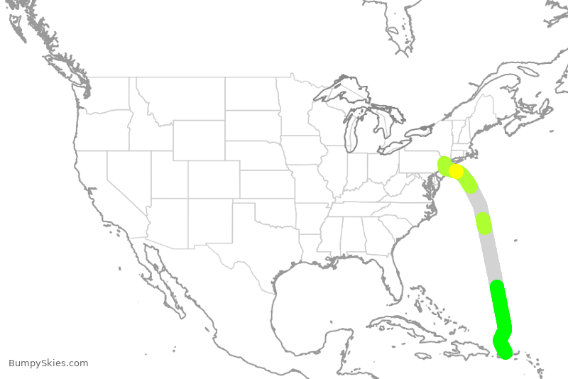 Turbulence forecast map for JBU1889, EWR to SJU