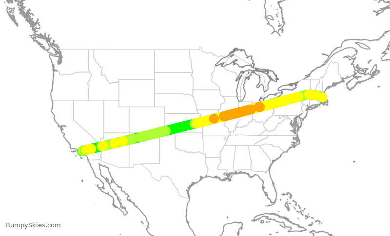 Turbulence forecast map for JBU188, LAX to BOS