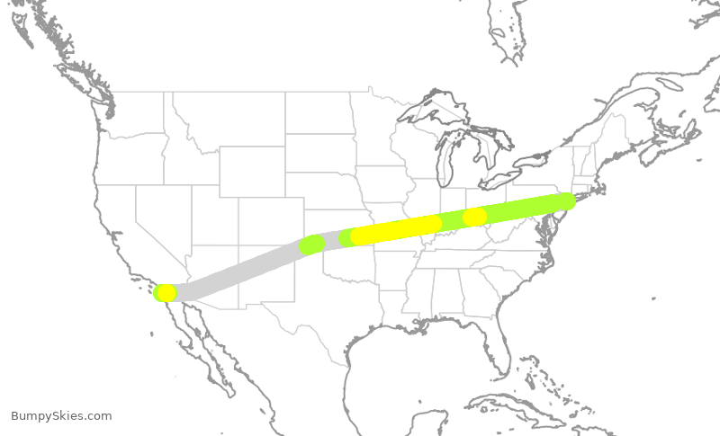 Turbulence forecast map for JBU189, JFK to SAN